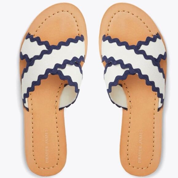 Draper James Colorblock Piper Flat Rick Rack Blue & White Ric Rac Sandals. 7.5. - Picture 3 of 7